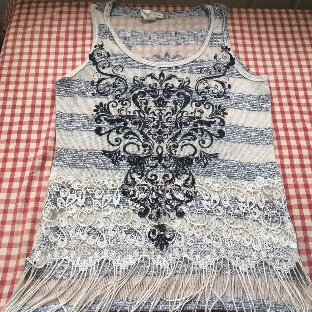 Buckle Angels & Diamonds Striped Tank w/Lace Med